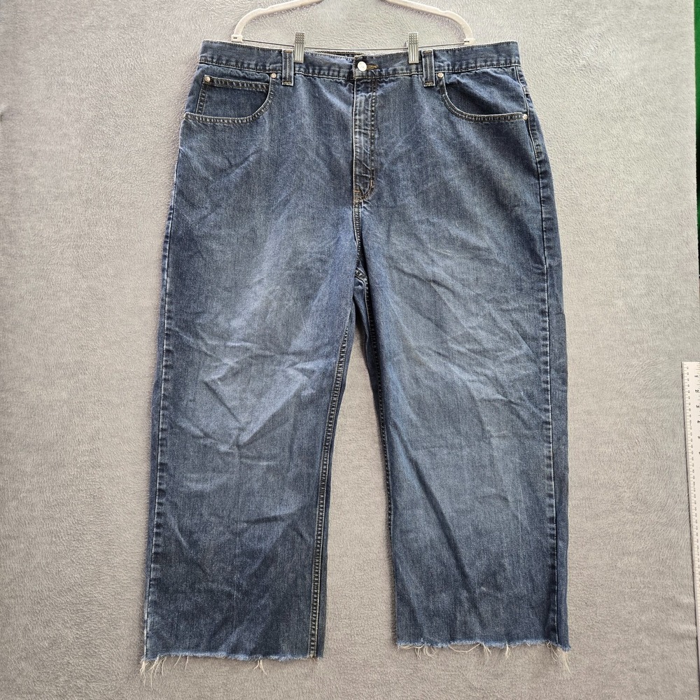 Anchor Blue Men Jeans 42x32 Blue Denim Y2K Easy Wide Leg Pocket (43x25) READ